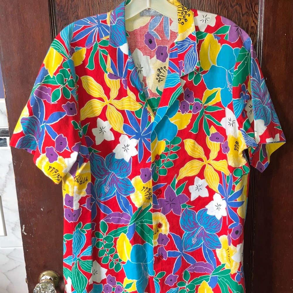 CARSON PIXIE SCOTT VINTAGE FULL BLOOM MENS VIBRANT FLOWER SHORT SLEEVE  LARGE